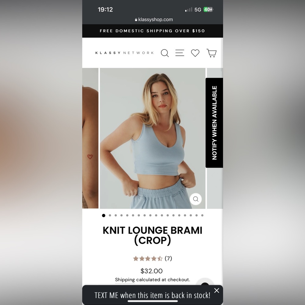 Klassy Network - Knit Lounge Brami (crop) - Light Blue (L)